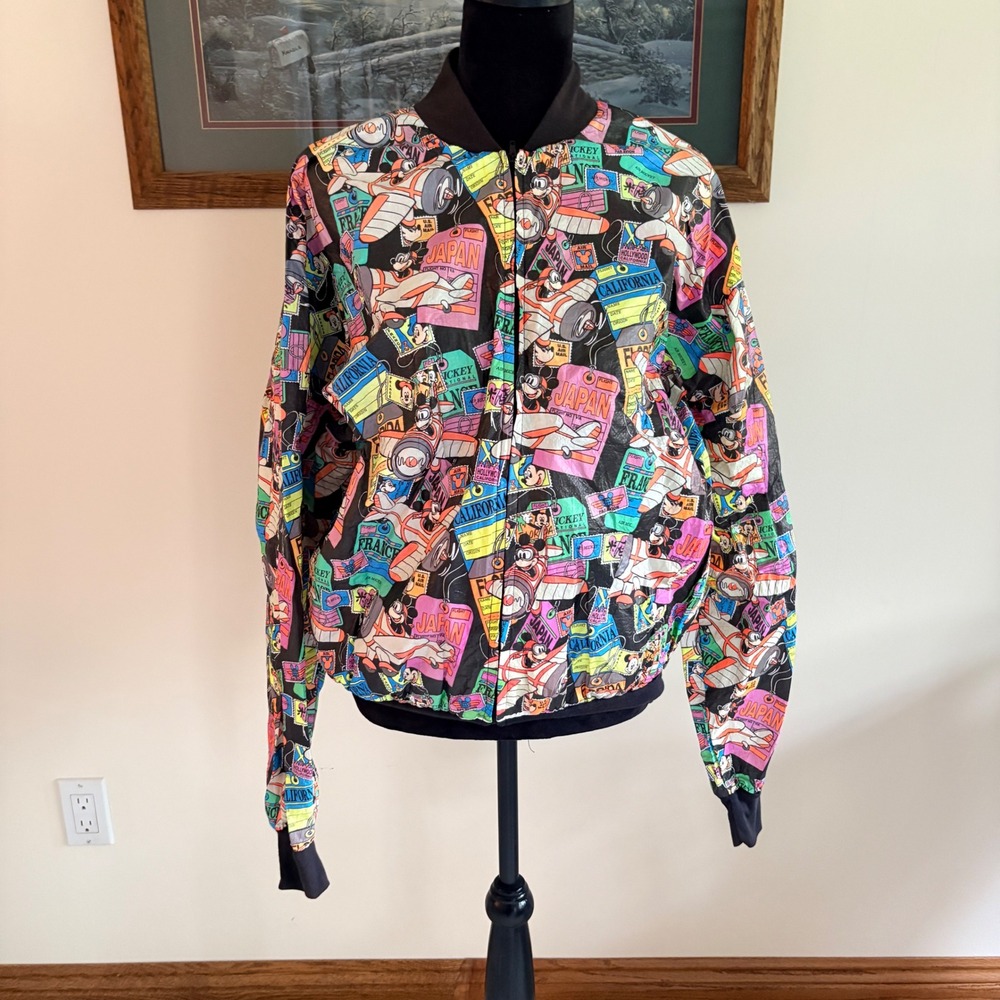 Disney Originals Tyvek Jacket Large Mens Vintage Mickey Mouse Pilot Bomber Print